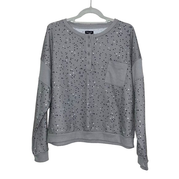 Splendid - Women's Size XL - Grey Seatshirt With Black Polka Dots & White Hearts - Picture 1 of 11